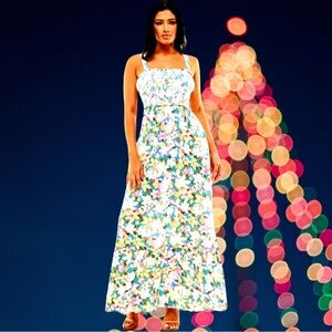 🆕Lily Rose Women’s plus-size Blue/Pink/White Floral Smocked Maxi Dress❤️❤️XXL